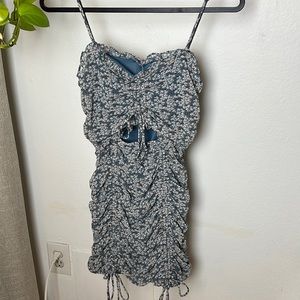 Blush medium scrunch blue flower dress